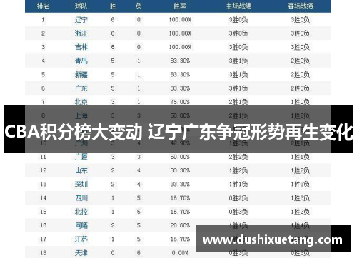 CBA积分榜大变动 辽宁广东争冠形势再生变化